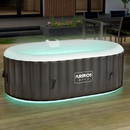 Arebos Whirlpool mit LED Beleuchtung | Aufblasbar | In- & Outdoor | 190x120 cm oval | 2 Personen | 90 Massagedüsen | mit Heizung | 550 Liter | Inkl. Abdeckung | Bubble Spa & Wellness Massage