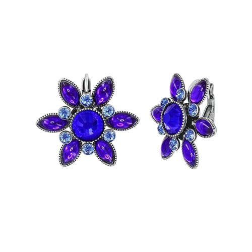 Konplott: Ohrringe Margarita, große moderne Margariten-Ohrringe mit runden Kristallen und navetteförmigen Glassteinen, für Damen/Frauen (dunkelblau-lila)