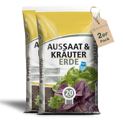 Anzuchterde torfreduziert 40 Liter (2 x 20 Liter) - Aussaaterde für Samen - optimale Versorgung durch perfekte Zusammensetzung - Kräutererde Blumenerde Pflanzerde für Blumen und Kräuter