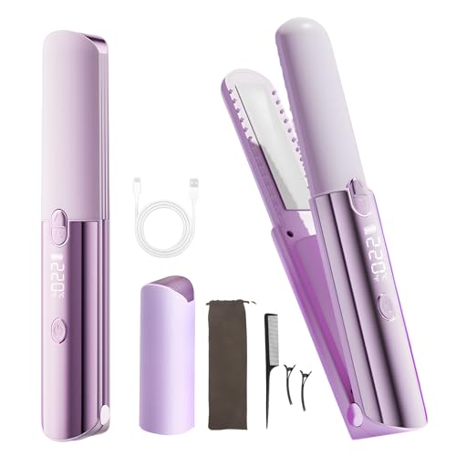 3-in-1 Kabelloser Glätteisen und Lockenstab, Mini-Glätteisen mit 5000-mAh-Akku für lange Laufzeit, max. 220 °C,Tragbarer Haarglätter mit 7 Temperaturstufen, über USB aufladbarer Reiseglätter