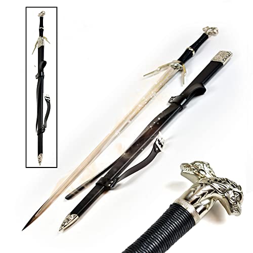 Swords and more Witcher - Silber Schwert mit Scheide - Typ I, Geralt von Riva, 119 cm, handgeschmiedetes Schwert aus Metall für Geralt von Riva Kostüm, Witcher 3 Schwert zum Sammeln & Geschenk