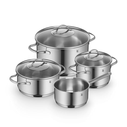 WMF Provence Plus Topfset Induktion 4-teilig, Kochtopf Set mit Glasdeckel, Cromargan Edelstahl poliert, Töpfe Set unbeschichtet