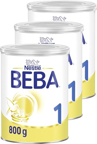 BEBA 1 - Anfangsmilch von Geburt an, Nur Laktose, Ohne Palmöl, Ohne Fischöl, Babynahrung, Baby-Milchpulver, 3er Pack (3 x 800g)