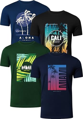 FULL TIME SPORTS Herren T-Shirt 4er Pack, 100% Baumwolle, Kurzarm, Rundhals, Bedruckt PRINT-003-PACK-1-L