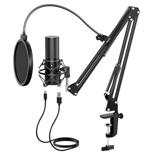 USB Gaming Mikrofon PC, TONOR Podcast Kondensator Microphone Kit Nierencharakteristik mit Arm Ständer Popschutz, Brodcasting Mic Studio Mikro, Mikrophon für Streaming Aufnahme YouTube Twitch PS4/5, Q9