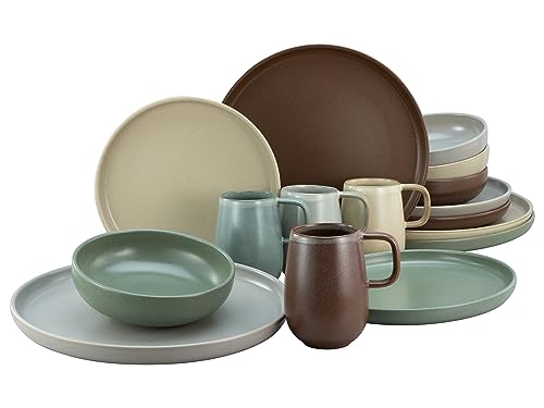 CreaTable, 23188, Serie uno NATURAL, 16-teiliges Geschirrset, Kombiservice aus Steinzeug, spülmaschinen- und mikrowellengeeignet, Made in Portugal