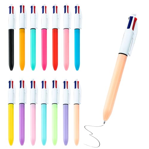 Wqafe 14 Stück 4 Farben Kugelschreiber, Mehrfarbiger Kugelschreibers, 4 in 1 Einziehbarer Kugelschreiber 1mm Multicolor Ballpoint Pen Stifte für Büro Home Schule Krankenschwester Zubehör