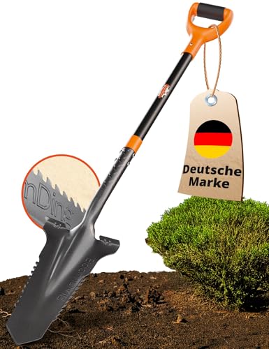 Der stabile Spaten mit Wurzelsäge | Wurzelspaten für das einfache Graben im Garten | mit ergonomischem Griff und breiter Trittkante | vereinfacht die Gartenarbeit bei harten Böden