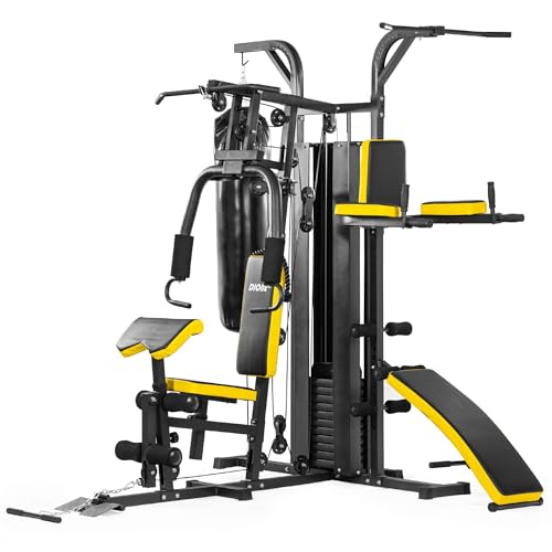 Dione HG5 - Fitnessstation - Multi-Gym - Krafstation mit Boxsack - Einschließlich 65 kg Gewichte - Erweiterbar auf 100 kg - Homegym