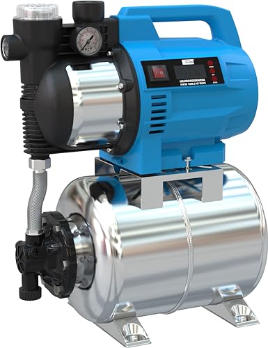 Güde Hauswasserwerk HWW 1400.3 VF INOX (1400 W, Kesselinhalt: 24 l, Fördervolumen: 4800 l/h, Förderhöhe: max. 48 m, Ansaughöhe: max. 8 m, Noryllaufrad, Edelstahltank, Manometer, Wasserfilter) Blau