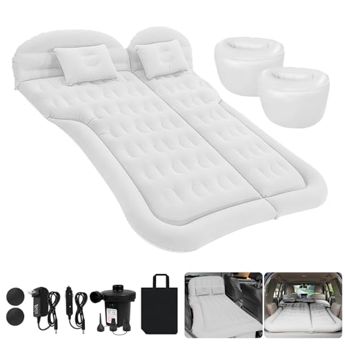sanheshun SUV Auto-Bett Luftmatratze - Verdickte & Upgraded Camping Matratze für Rücksitz/Kofferraum mit Elektrischer Pumpe, Haushaltsadapter, 2 Kissen + 2 Fußstützen