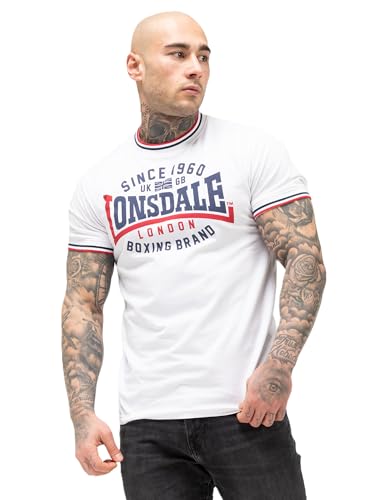 Lonsdale Herren T-Shirt schmale Passform GAVRENE M, White/Navy/Red