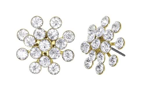 Konplott: Ohrstecker Magic Fireball shinny brass, klassische Kristallblüten-Ohrstecker in glänzend-goldener Fassung, für Damen/Frauen (weiß)