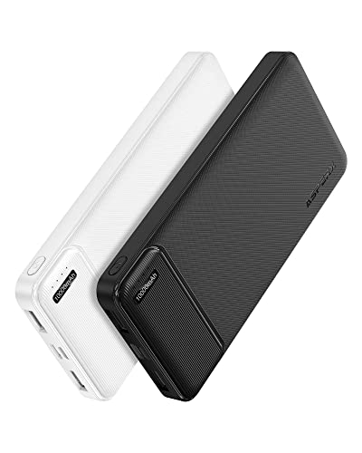 AsperX Power Bank 10000mAh 2 Stück, Slim Klein Aber Stark Externer Handyakkus, USB C Eingang und Ausgang Powerbank, Tragbares Ladegerät mit 4 Ports kompatibel mit iPhone, iPad, Huawei, Tablet