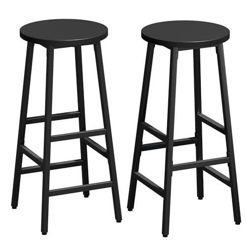 YOUDENOVA Barhocker 2er Set, Küchenhocker Holz mit Metallgestell, stabil & platzsparend, Barstuhl mit Fußstütze, 71 cm Hoch, Industrial Stil, für Küche, Bartheke, Esszimmer, Schwarz