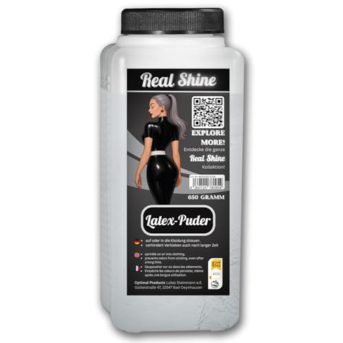 Optimal Products Latex Puder REALSHINE 650 g I weißes Talkum Puder geeignet als Anziehhilfe für Latex Kleidung, Latexhandschuhe sowie deren Einlagerung I geruchloses Pharma Qualität Talk antistatisch