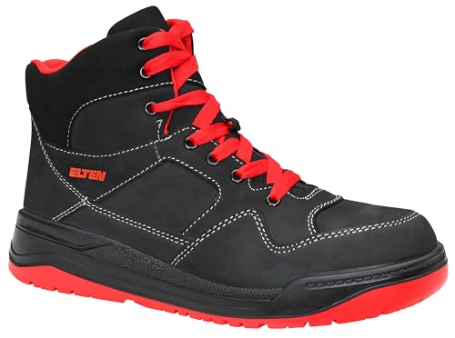 ELTEN Sicherheitsschuhe MAVERICK black-red Mid ESD S3, Herren, Leder, Stahlkappe, leicht, sportlich, Schwarz, Größe: 43
