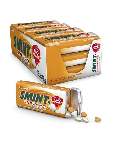 Smint Defensive Clean Breath, Metall-Dose enthält 50 Pastillen mit Orangen-Minz Geschmack, zuckerfreie Dragees mit Zink & Vitamin C (1 x 50 Stück)