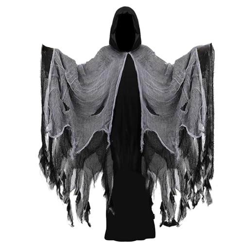 Huraogcos Halloween Zombie Kostüm Männer Frauen Gruselig Halloween Umhang mit Kapuze Cape Outfit Geister Kostüme Party (Schwarz)