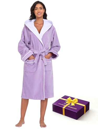 YEAUPE PRO Bademantel Damen Frottee mit Kapuze, Baumwolle 100%, Bademäntel für Bade, Sauna, Schwimmen, Morgenmantel, Damen Frottier-bademantel OEKO-TEX, Bathrobe Women, Lavendelviolett