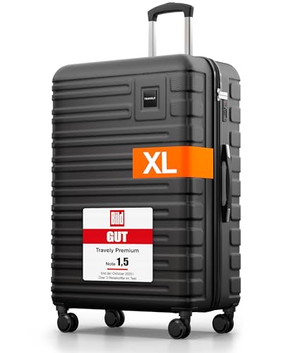 Travely Polycarbonat Koffer Groß 77cm XL - 100L Innenvolumen - 158cm Gurtmaß, sehr robuster Hartschalenkoffer mit sanften Rollen & TSA Schloss, Reisekoffer, Handgepäck Koffer, Reisekoffer mit Rollen