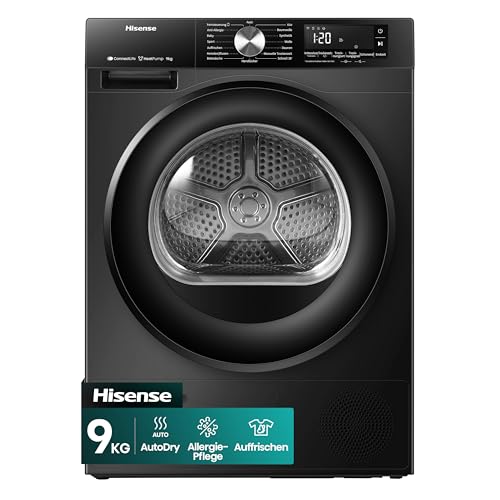 Hisense DH3S902BBCC Kondenstrockner mit Wärmepumpe / 9KG / 16 Programme/ConnectLife/Autodry/QuickDry/Allergie-Pflege/Auffrischen/TwinAir/DelayEnd/Feuchtesensor/EEK: C/Schwarz