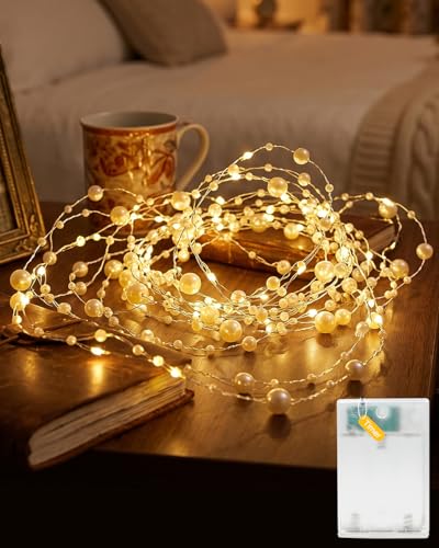 AdalyRoma Perlen Lichterkette mit Timer, Warmweiß, 5m 50 LED