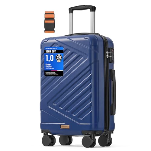 SONGMICS Koffer, Reisekoffer, Hartschalenkoffer mit TSA-Schloss, Koffergurt, ABS-Trolley, 4 Zwillingsrollen, Handgepäck-Koffer, M, 55 cm, hafenblau RLP001Q101