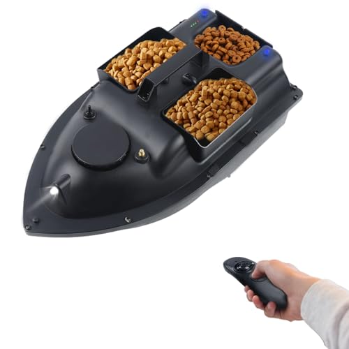Charocean 500m Ferngesteuert Futterboot Angeln Nachtangeln Fischköder Köderboot mit LED-Navigator-Licht, Fernbedienung Futterboote Bait Boat Ferngesteuertes Köderboot 2 KG Beladung (Schwarz)