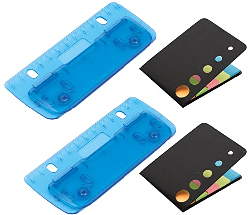 Set 2 Taschenlocher Mini-Taschenlocher zum Einheften, mit Haftnotizen, für 8 cm Lochung, Locher für Schule Büro Haushalt, Farbe Blau