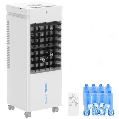 Mobile Klimaanlage, Verdunstungsluftkühler, 12L Tank & Eiskristallen,3 Modi, 12 Stufen, Oszillation, Timer & Fernbedienung,Tragbarer Luftkühler als Zimmer Klimaanlage für Zuhause,Büro