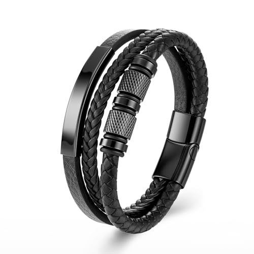 Armband Herren - Lederarmband - Edelstahl-Magnetschließe Armband - Geflochtenes Lederarmband - Armbänder für Herren als Geschenk für Geburtstag, Valentinstag, Weihnachten oder Vatertag 21CM