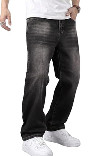JMIERR Herren Baggy Jeans Weite Jeanshose Dunkelgrau Y2K Denim Streetwear Raw Jogginghose Loose Fit Männer Hip Hop Jeanspants M