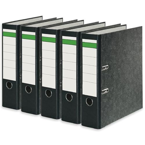 Conipa 5 Stück DIN A4 Ordner Schwarz (8cm breit) 2-Ringe-Meachanik [MADE IN GERMANY] für 600 Blatt grau marmoriert - Ordnerhefter für Unterlagen - Dokumentenordner Büro, Uni & Schule