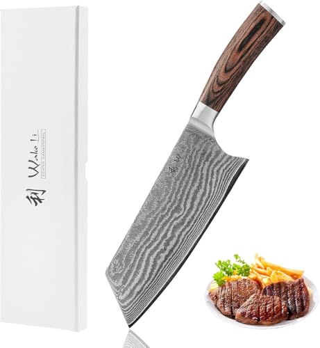 Wakoli EDIB Chinesisches Kochmesser aus echtem Damaststahl (VG10 Kern) mit 19 cm Klinge – Scharf & ausgewogen – Damastmesser mit Pakkaholzgriff in Geschenkbox – Küchenmesser für Fleisch, Fisch, Gemüse