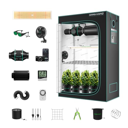 MARS HYDRO TSL2000 Growzelt Komplettset,LED Vollspektrum Dimmbar Grow Lampe,120X60X180cm 1680D Hohe Reflektivität Mylar Grow Box Komplettset,4