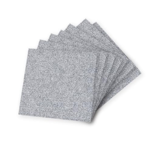 Teppichfliesen Selbstklebend 30x30cm, 10 Stück Teppichboden 0.9m² Teppich Fliesen, Selbstklebend Teppichboden für Büro, Wohnzimmer, Balkon, Wohnung, Gewerbe (Hellgrau)