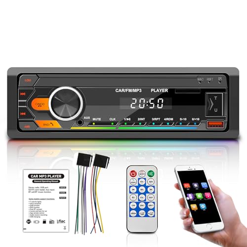 Autoradio Bluetooth 5.0, FM/AM/7 Farben Auto Radio mit Bluetooth Freisprecheinrichtung, 1DIN mit 2 USB/AUX/SD/MP3 Player und Fernbedienung für iOS/Android
