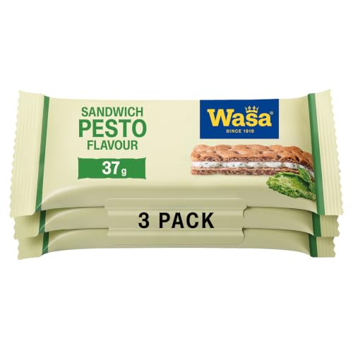 Wasa Knäckebrot Sandwich Pesto 3x37g (111g) I Knäckebrot-Snack aus Weizenmehl mit einer Füllung aus Käse und Basilikum-Pesto, perfekt für unterwegs