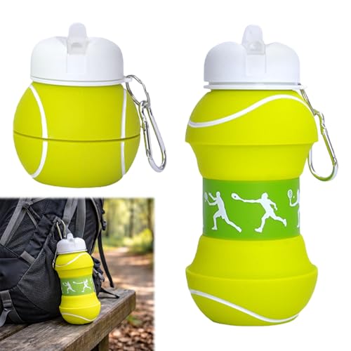 Ebksqs Faltbare Tennis Trinkflasche aus Silikon, 550ml BPA-frei mit Karabiner – Perfektes Tennis Geschenk für Sport & Camping