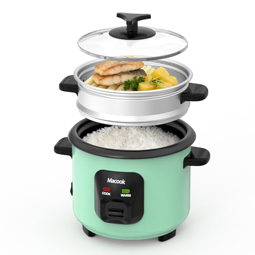 Macook Reiskocher mit Dampfkorb (0,6 Liter, 3 Tassen) 300W - Dämpfen und Kochen All-in-One Multifunktions Reiskocher Klein für 1 bis 6 Personen mit Anti-Stick-Beschichtung, Smart Auto Keep Warm