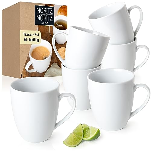Moritz & Moritz BASIC Kaffeetassen Set 6-teilig - ca. 300ml aus hochwertigem Porzellan in klassischem Weiß - Perfekt für Kaffee, Tee, heiße Schokolade, Cappuccino