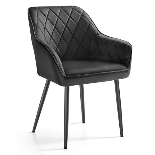 SONGMICS Esszimmerstuhl, Küchenstuhl, Sessel, Samt, Polsterstuhl mit Armlehnen, Loungesessel, bis 120 kg belastbar, Metallbeine, für Esszimmer, Küche, tintenschwarz LDC088B01
