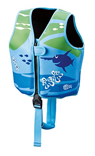 BECO-Sealife Schwimmweste Kinder 3-6 Jahren, Schwimmlernweste für Kinder von 19-30 kg mit variablen Auftriebskörpern, Beingurt und langem Reißverschluss – in Blau/Grün