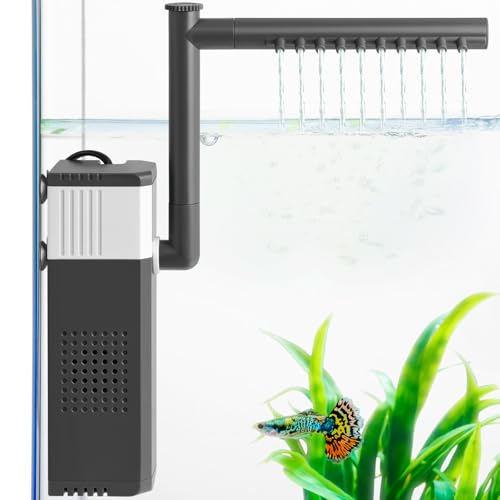 VILLNO 8W 12W Leistungsstarker Aquarienfilter für 40–180L Aquarien, Leise 3-in-1 Aquarium Filter, 400LPH 700LPH Einstellbarer Aquarium Innenfilter für Schildkröten-/Garnelen-/Zuchtbecken