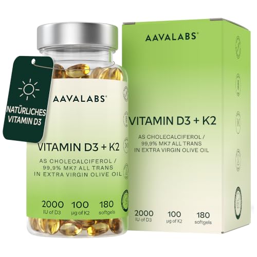 Vitamin D3 K2 hochdosiert - Vitamin D 2000 IE + Vitamin K2 MK7 100μg