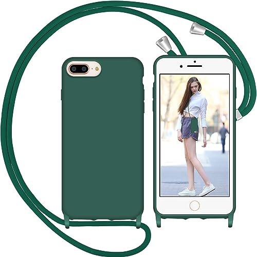 Nupcknn Liquid Silikon Handykette Hülle für iPhone 7 Plus/iPhone 8 Plus/iPhone 6s Plus Hülle Necklace(abnehmbar) Hülle mit Kordel zum Umhängen Handy Schutzhülle mit Band (Kiefernnadel Grün, 5.5