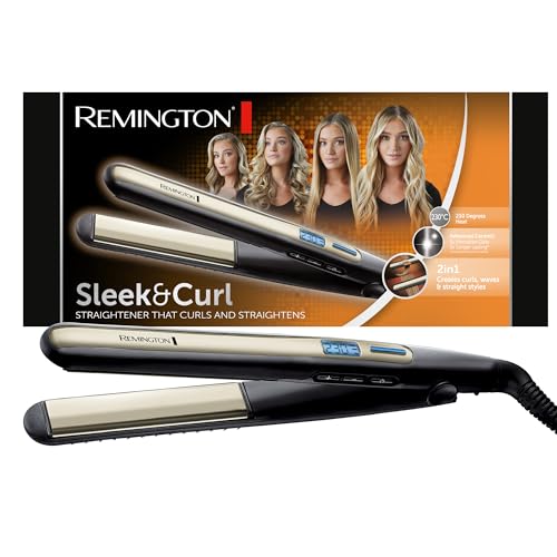Remington Glätteisen Sleek & Curl (abgerundetes Design -ideal zum Glätten & Stylen von Locken und Wellen, hochwertige Ultra-Turmalin-Keramikbeschichtung) LCD-Display, 150-230°C, Haarglätter S6500