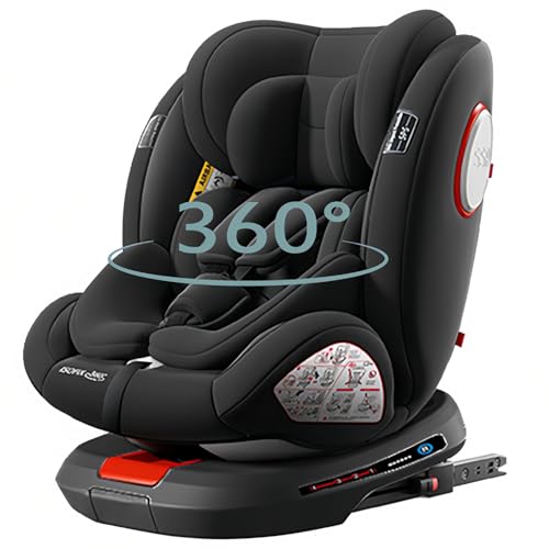 Veitoalioy 360° i-Size drehbar Kindersitz kann, Kopfstütze einstellbar Autositz, Verstellbar ISOFIX Sicherheitssysteme geeignet 0-36 KG und 1-6 Jahre alt Träger (Black without Pedal stand)