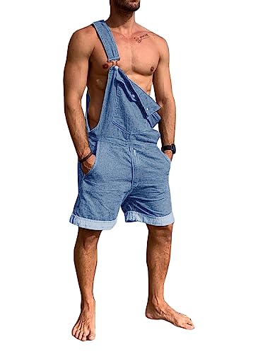 Runcati Herren Denim Overall Shorts Sommer Workwear Verstellbare Jumpsuit Lässige Jeans Kurz Rompers Lose Fit, Blau, XXL